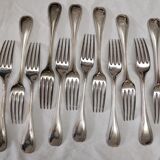 set of 12 Table Forks Christofle model "pearls" in silver metal of the 60s