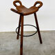 Vintage Sergio Rodrigues style bar stool, solid wood saddle stool, Brazilian modern