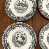 Servide 6 old dessert plates - proverbs and military - porcelain of gien