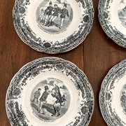 Servide 6 old dessert plates - proverbs and military - porcelain of gien