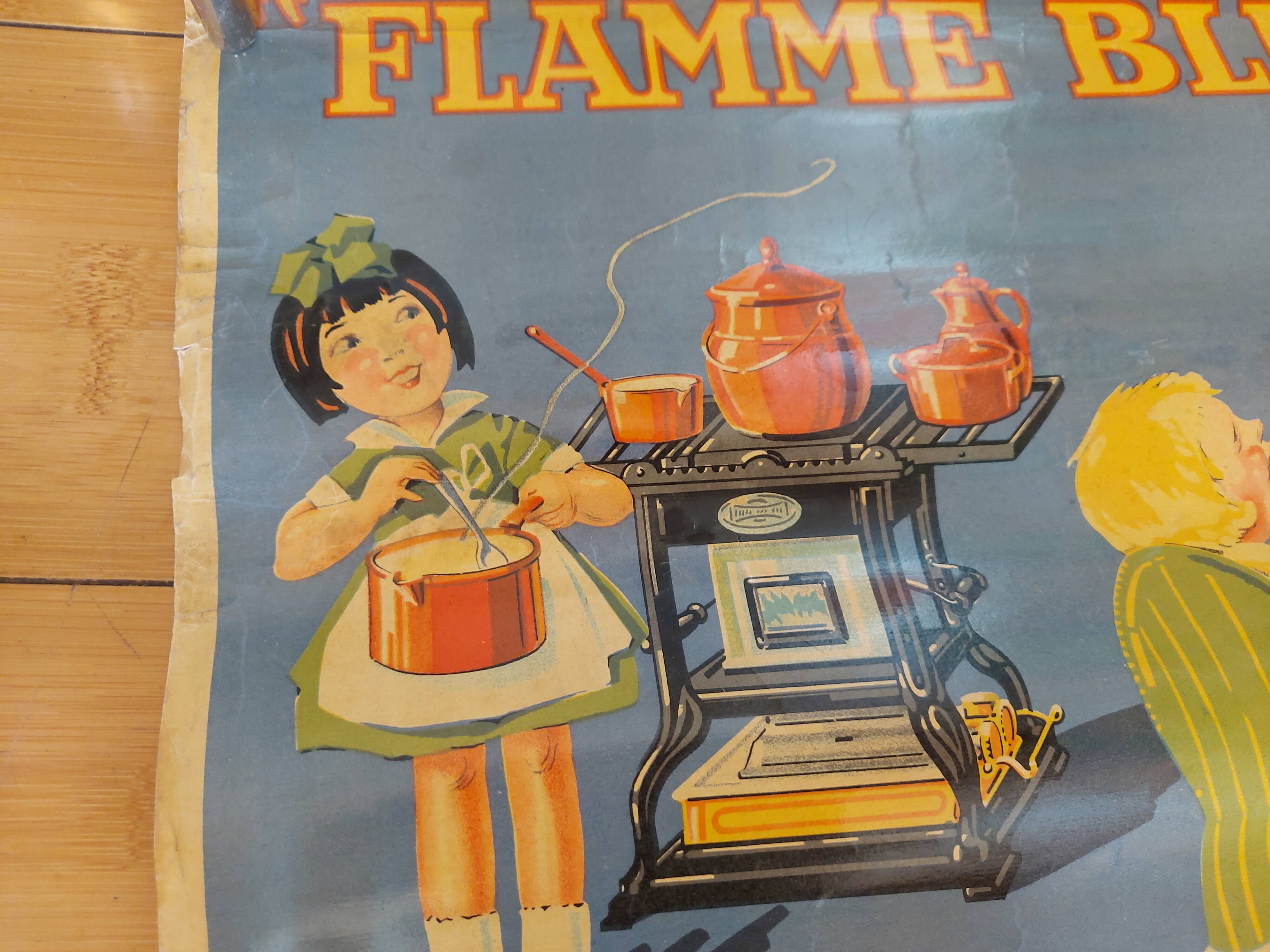 Affiche lithographiée flamme bleu