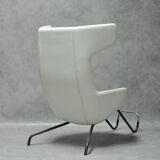 Lounge chair w/ footrest in white leather by alfredo häberli for moroso, italy, c. 2000's