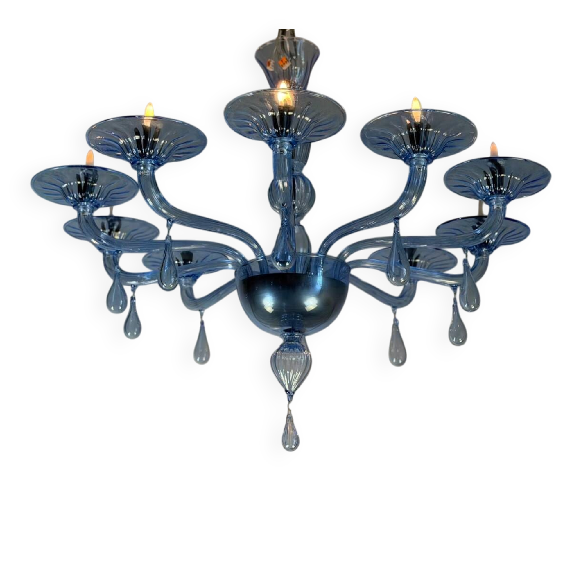 Venetian glass chandelier in blue Murano, circa 1980.