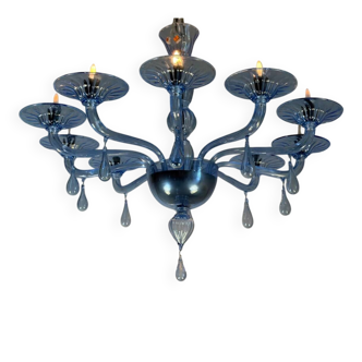 Venetian glass chandelier in blue Murano, circa 1980.