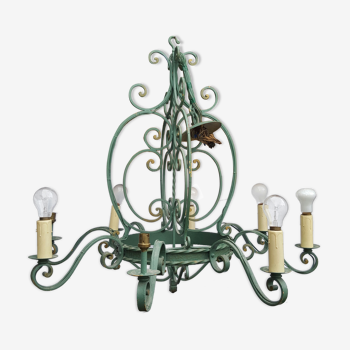 Large wrought iron chandelier old art deco style