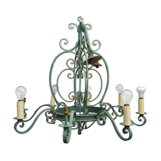 Large wrought iron chandelier old art deco style