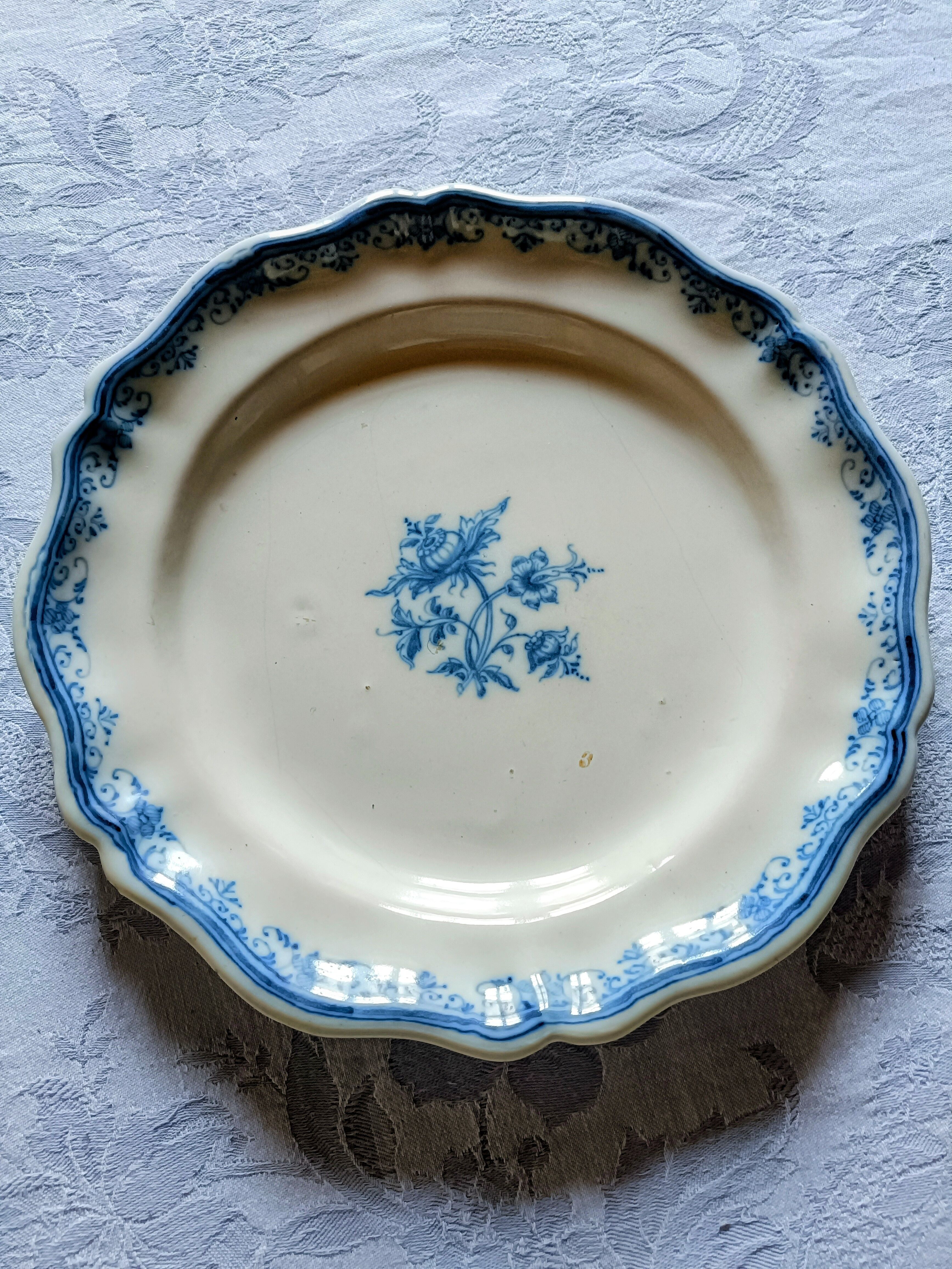 Large white and blue Marseille earthenware plate