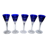 Set of 5 Roemers Nelly glasses in cut crystal from Saint-Louis, cobalt blue color, 1930