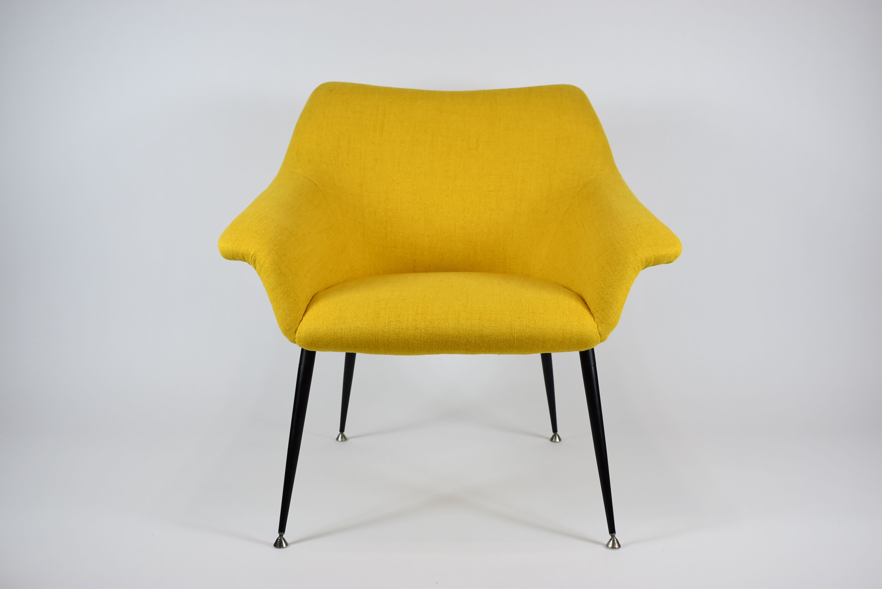 Mid-century armchair Shell, 1960s, NRD, yellow fabric, restored