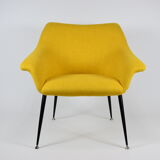 Mid-century armchair Shell, 1960s, NRD, yellow fabric, restored