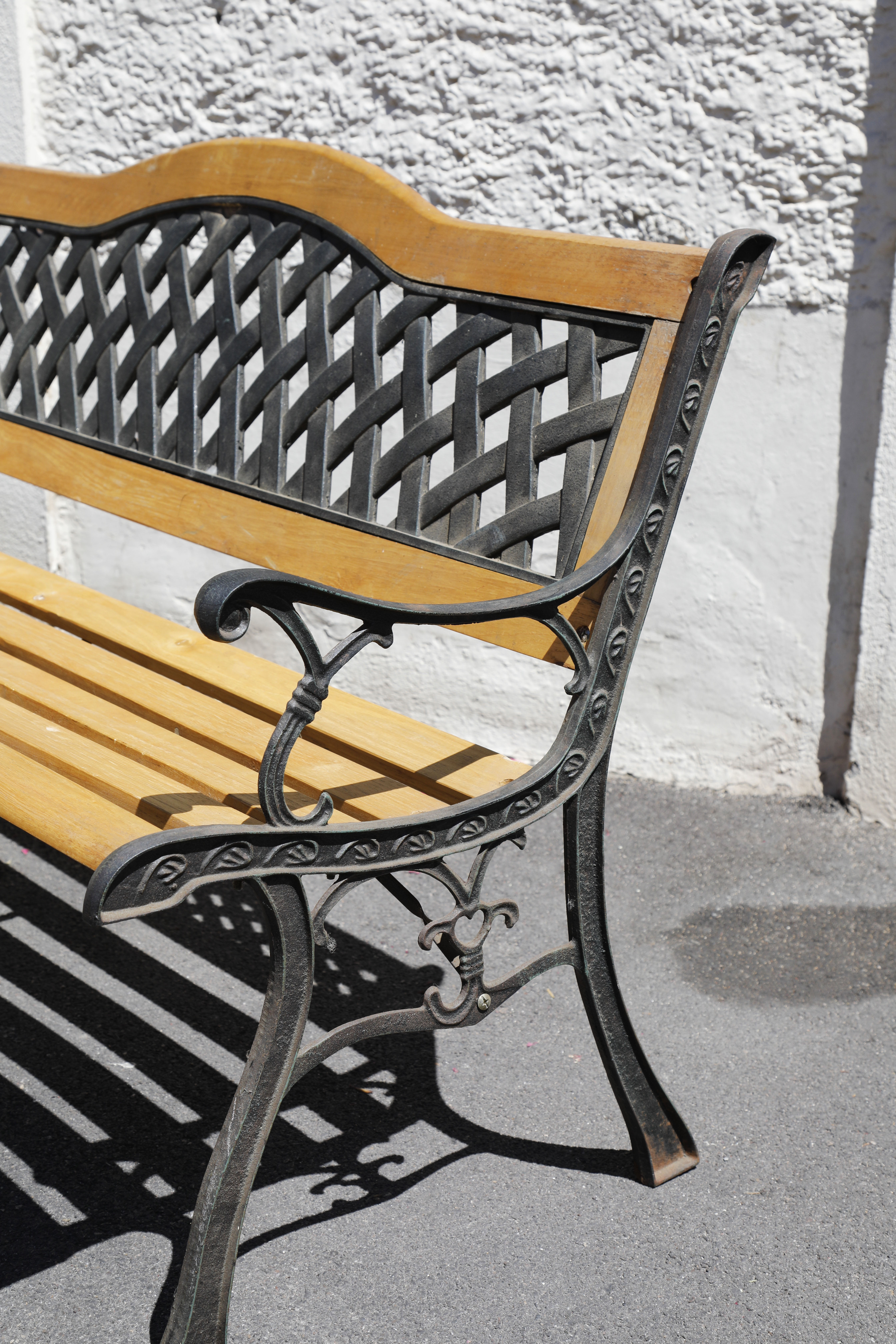 Wood and cast iron garden bench