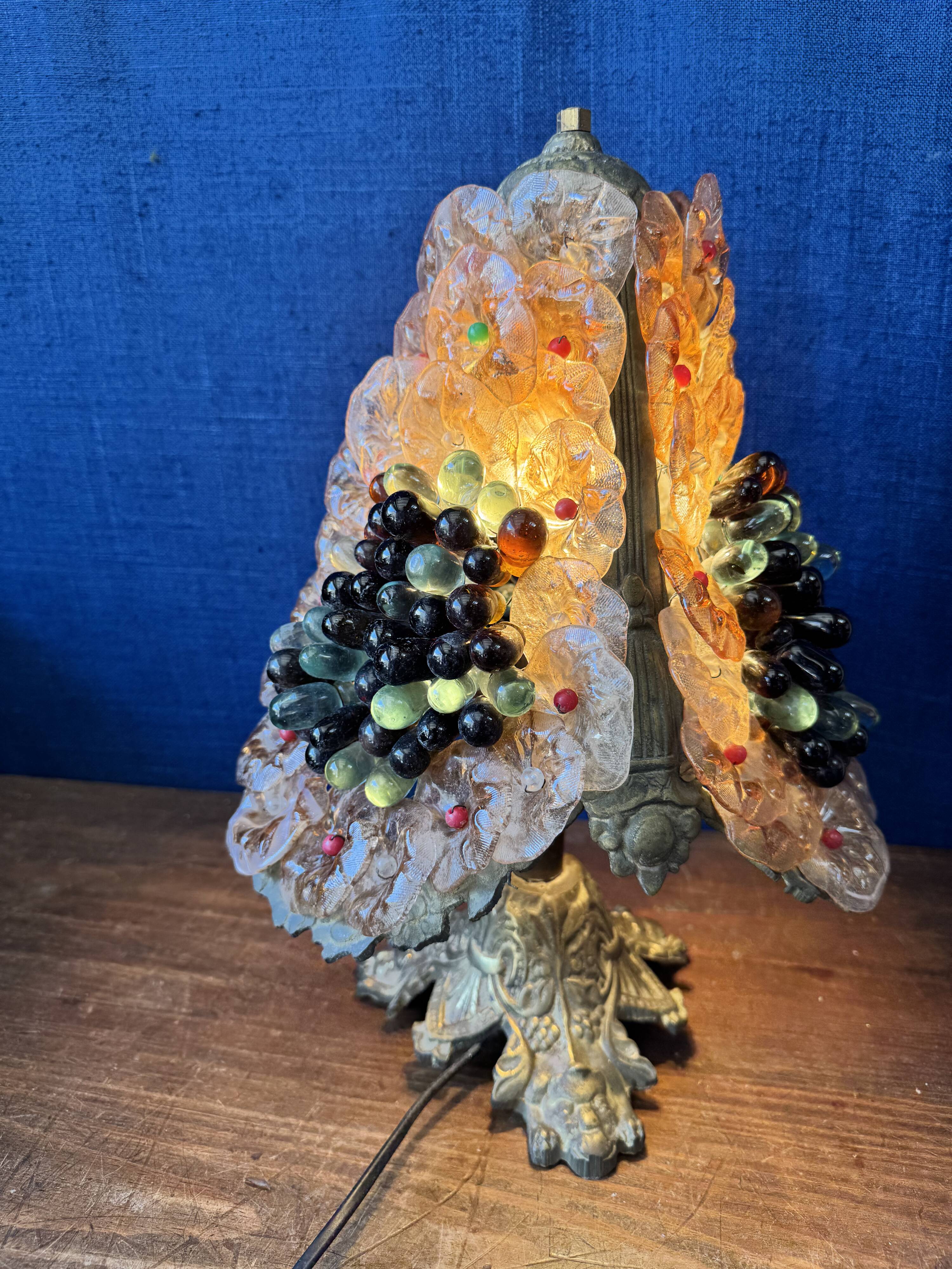 Lampe grappe Murano– bronze et verre – Art Déco