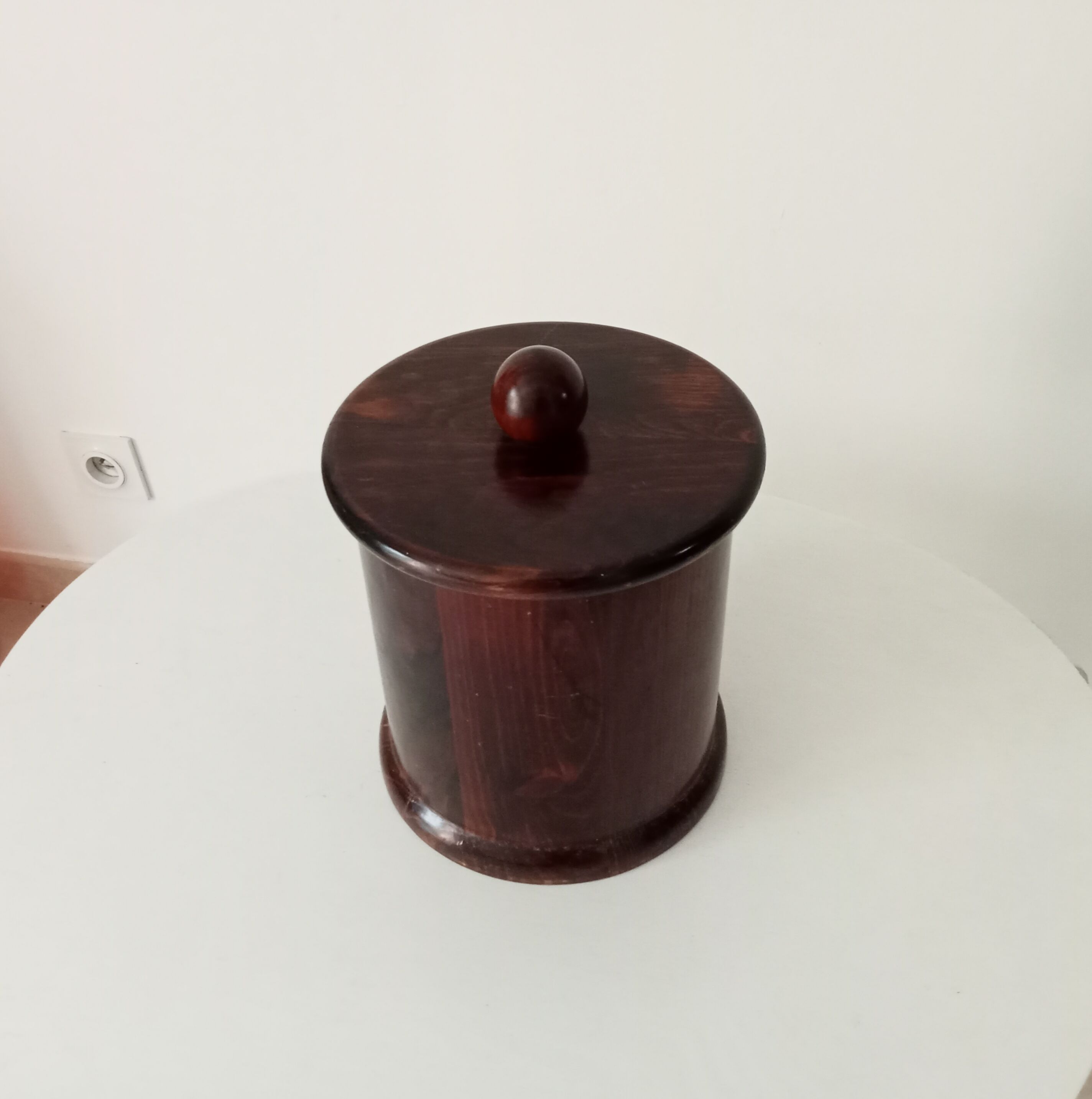 Vintage turned wooden table bin