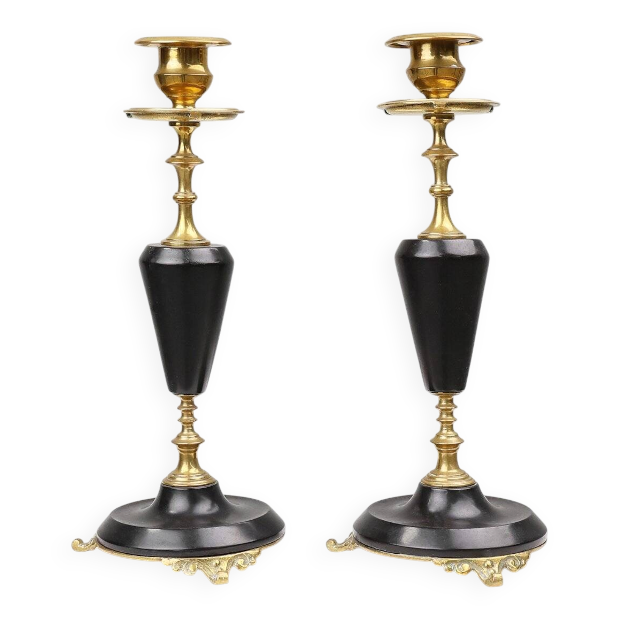 Empire Style Bronze and Ceramic Candlesticks, France, 1870s, Set of 2