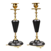 Bougeoirs en bronze et céramique de style Empire, France, années 1870, ensemble de 2