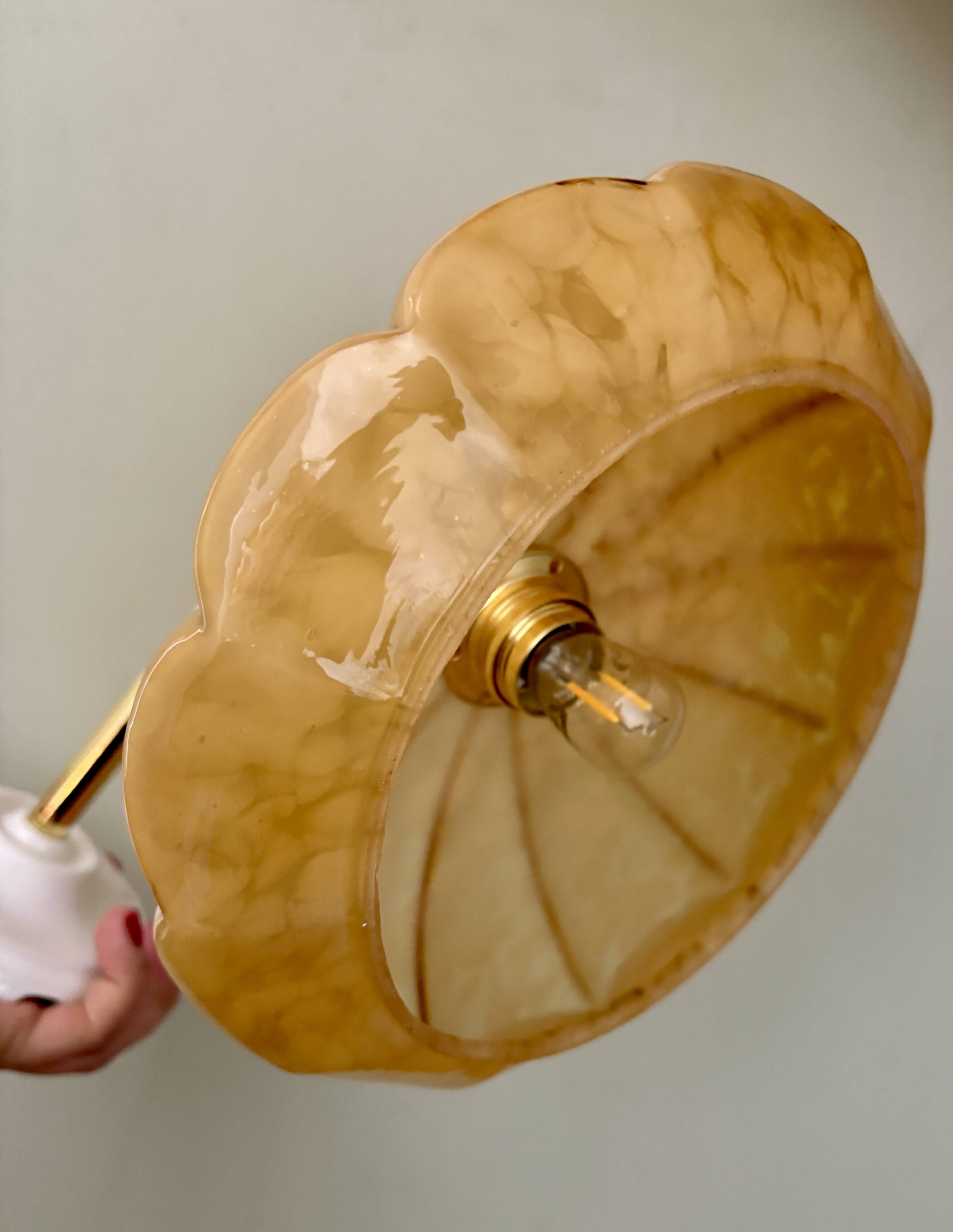 Antique wall lamp with yellow Clichy glass shade