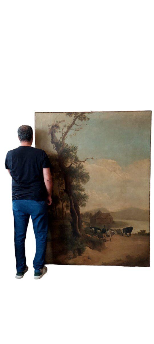 Large oil painting on canvas 2 m x 1.50 m - animated landscape - Charles Louis Verboeckhoven