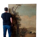 Large oil painting on canvas 2 m x 1.50 m - animated landscape - Charles Louis Verboeckhoven