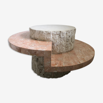 Table basse en travertin et plaquage faux marbre, Italie, 1970