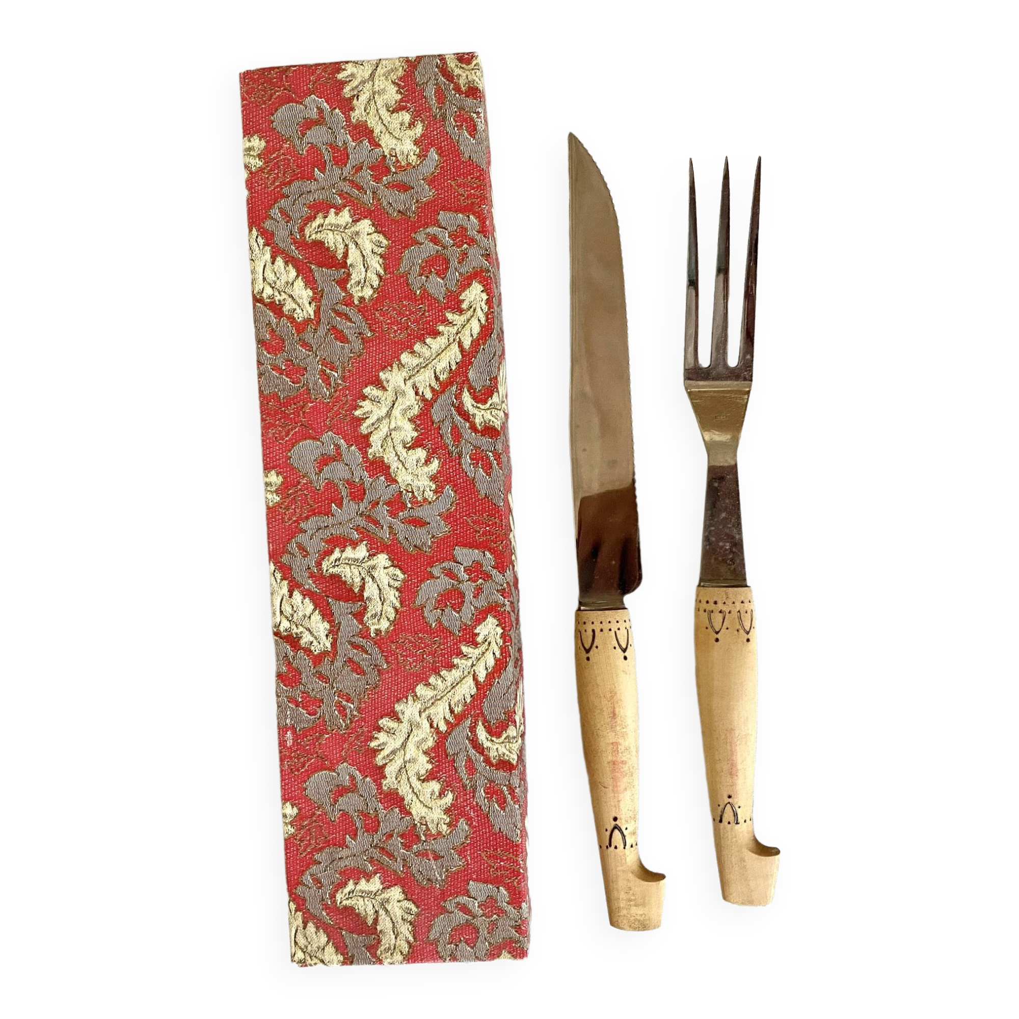 Fourchette et couteau à découpe en inox et bois gravé