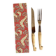 Fourchette et couteau à découpe en inox et bois gravé
