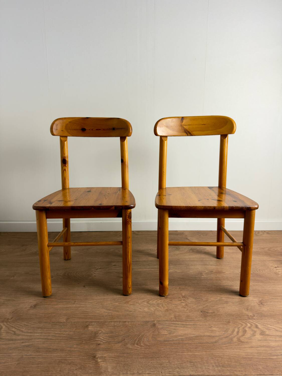 Pair of solid pine chairs, rustic chic feel