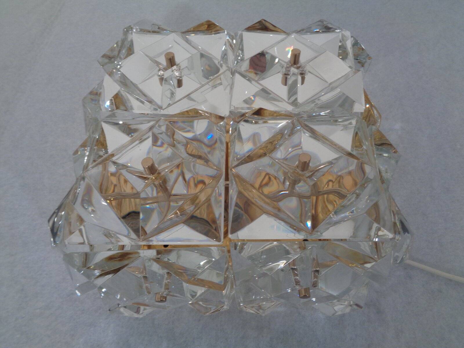 Gold-Plated & Crystal Glass Flush Mount Light from Kinkeldey, 1970s