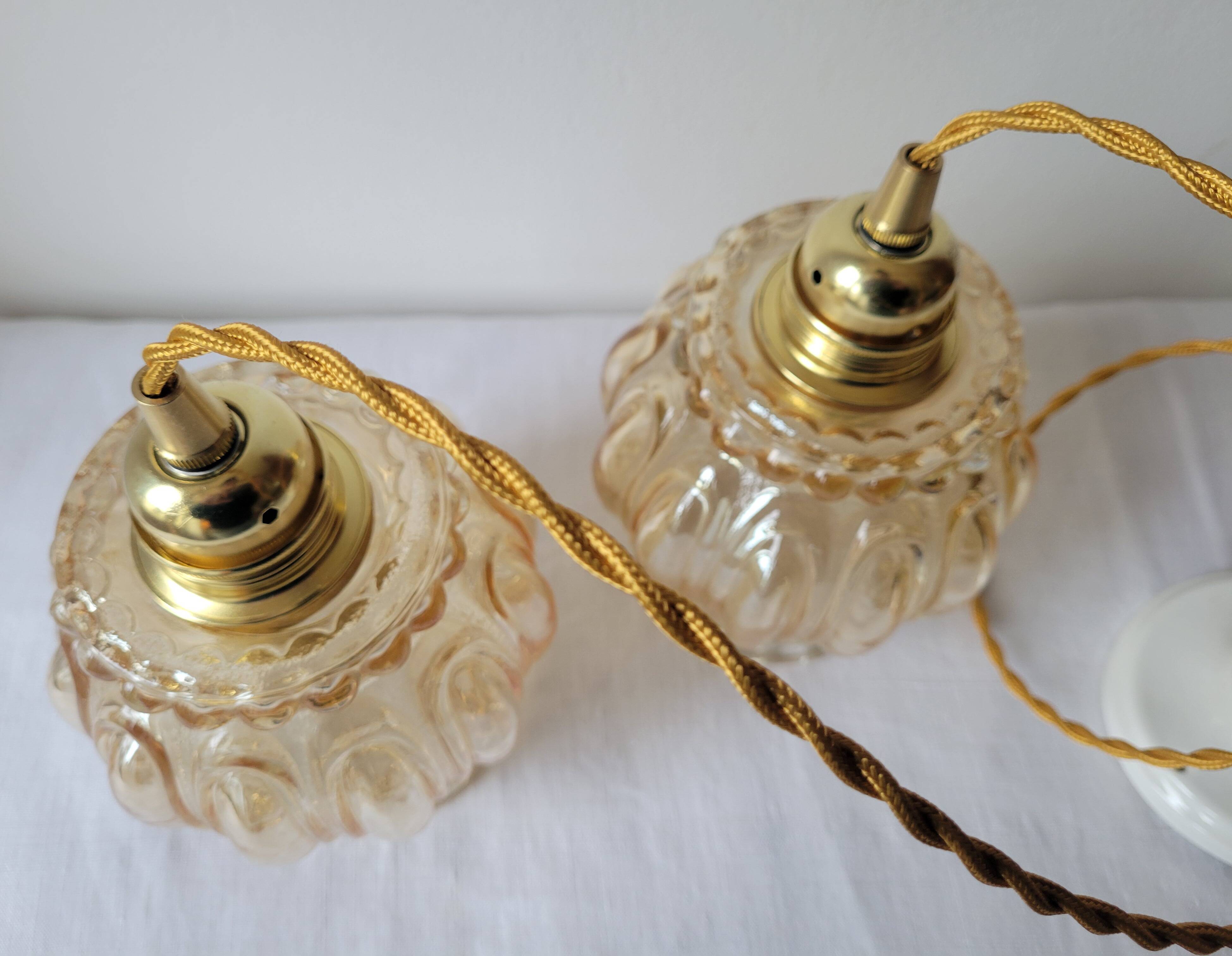 Duo of molded glass pendant lights