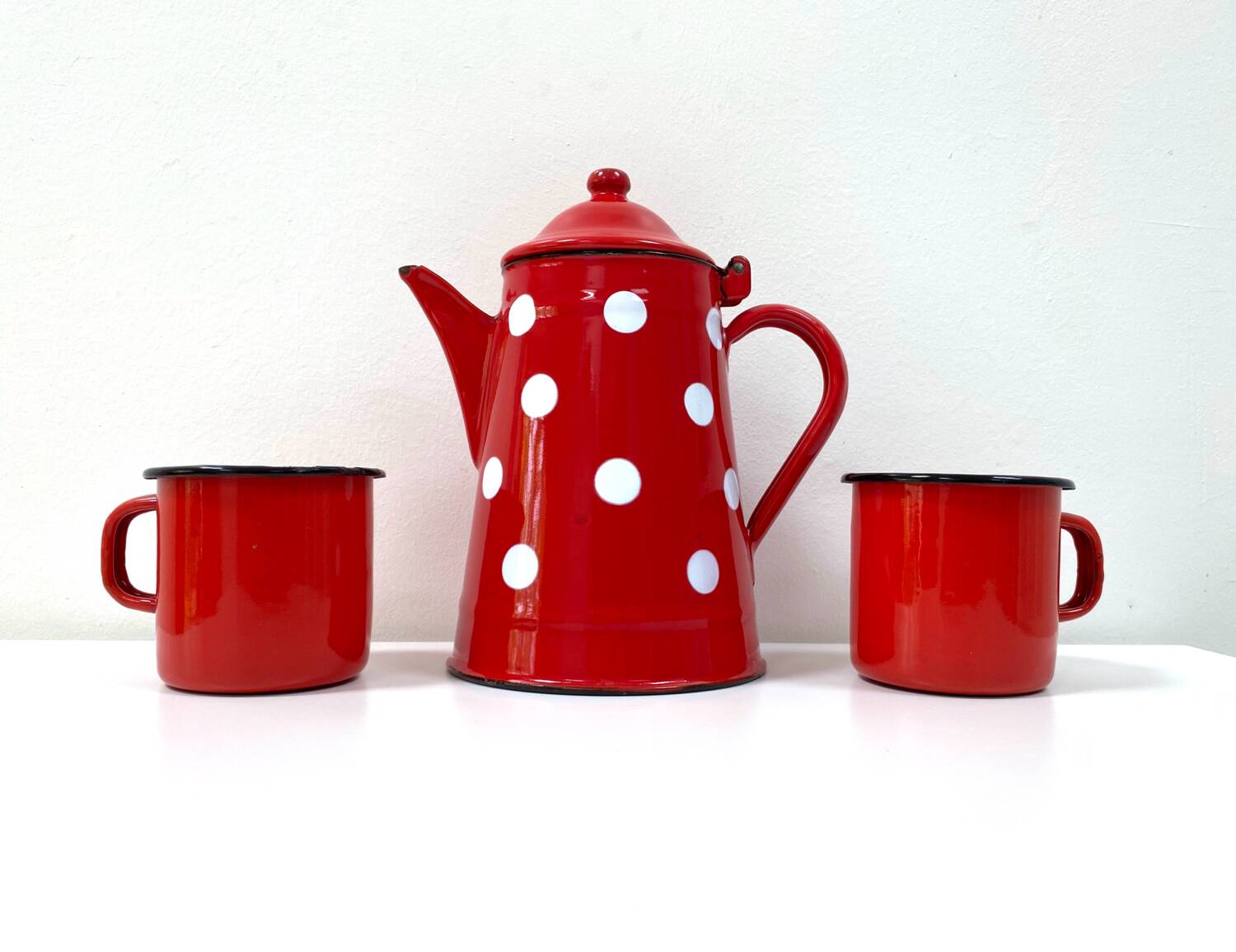 70s Polka Dot Enamel Coffee Pot - 1L