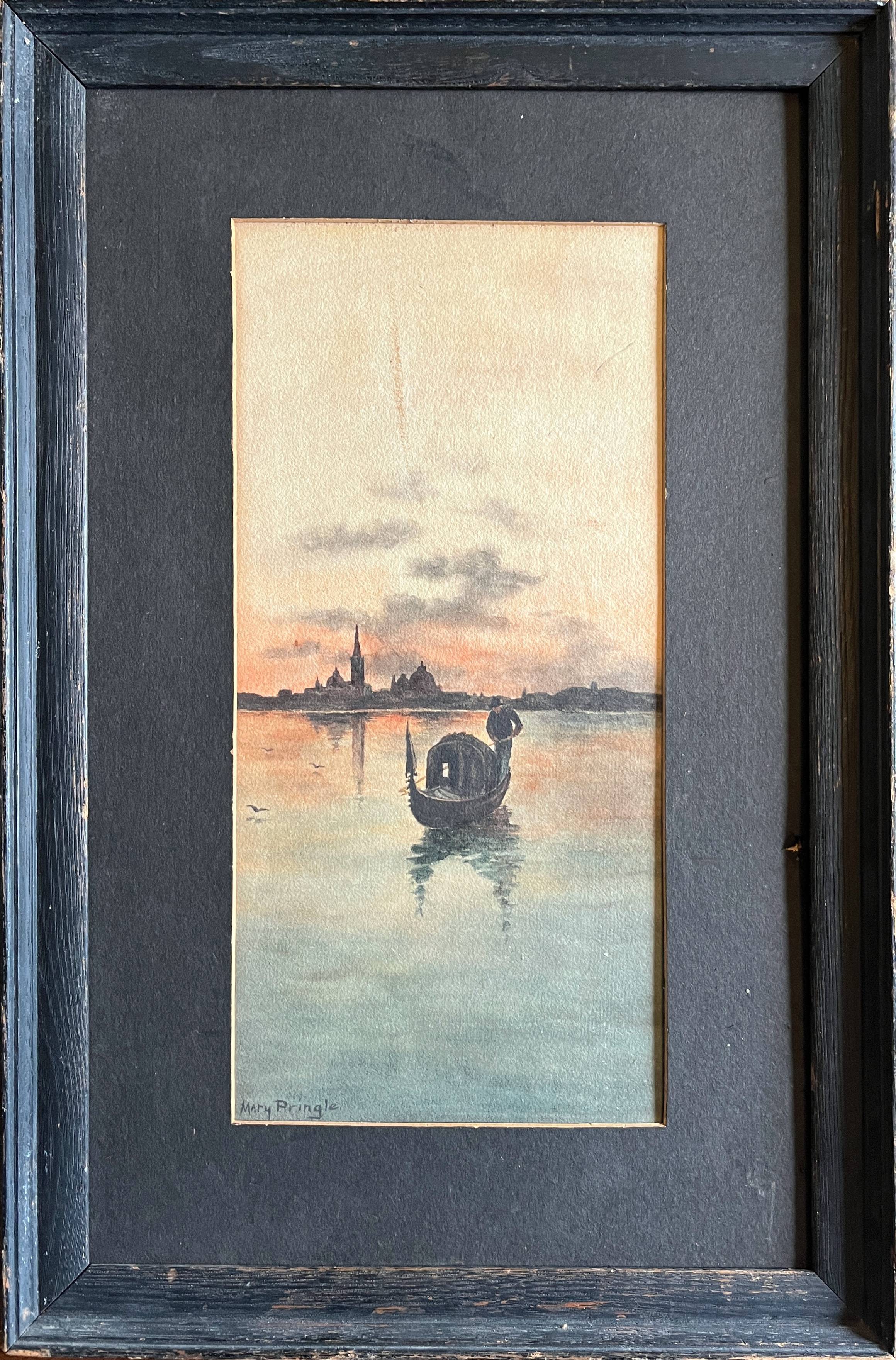 Watercolor painting by Mary Pringle (1880-1940) "Gondola in Venice"