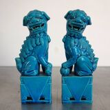 Pair of Fo dogs in blue glazed porcelain, China, 1960s
