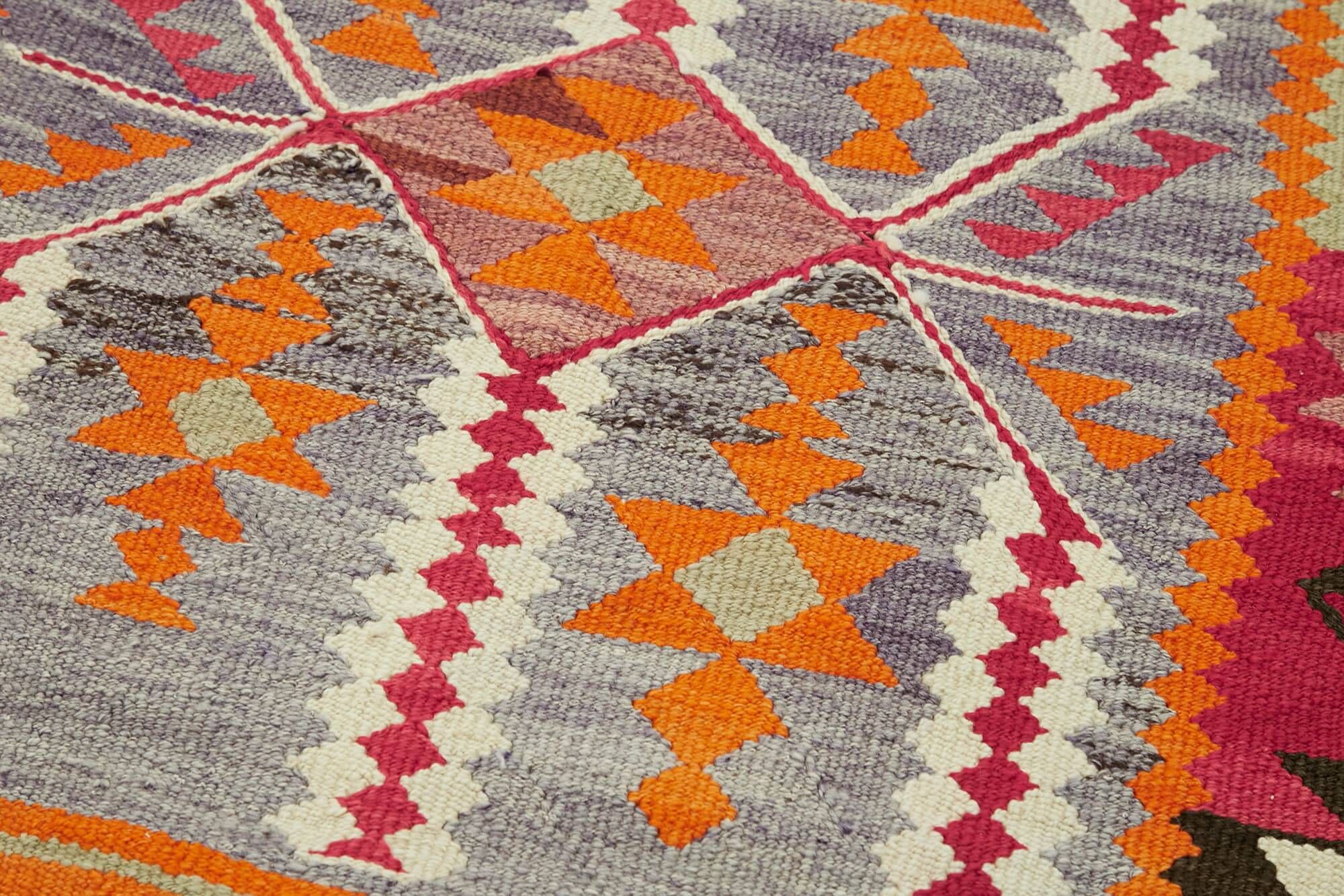 Turkish Handwoven Vintage Herki Kilim 92 cm x 365 cm