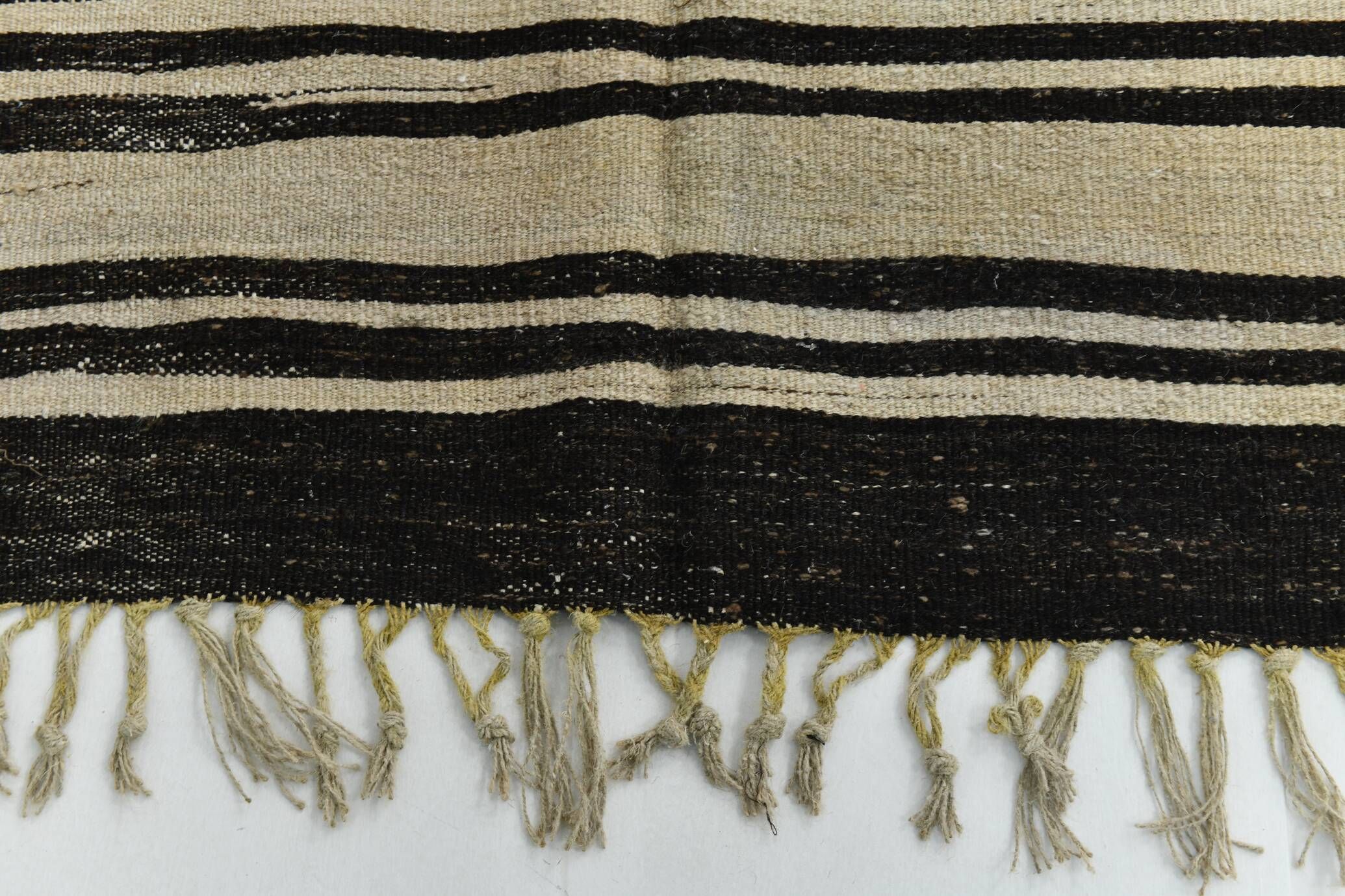 5x9 Cream & Brown Striped Handmade Vintage Kilim Rug, 147x264Cm