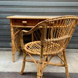 Flat desk in rattan and formica 1970s'