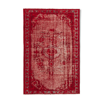 Tapis noué à la main vintage turc des années 1970 177 cm x 268 cm tapis rouge