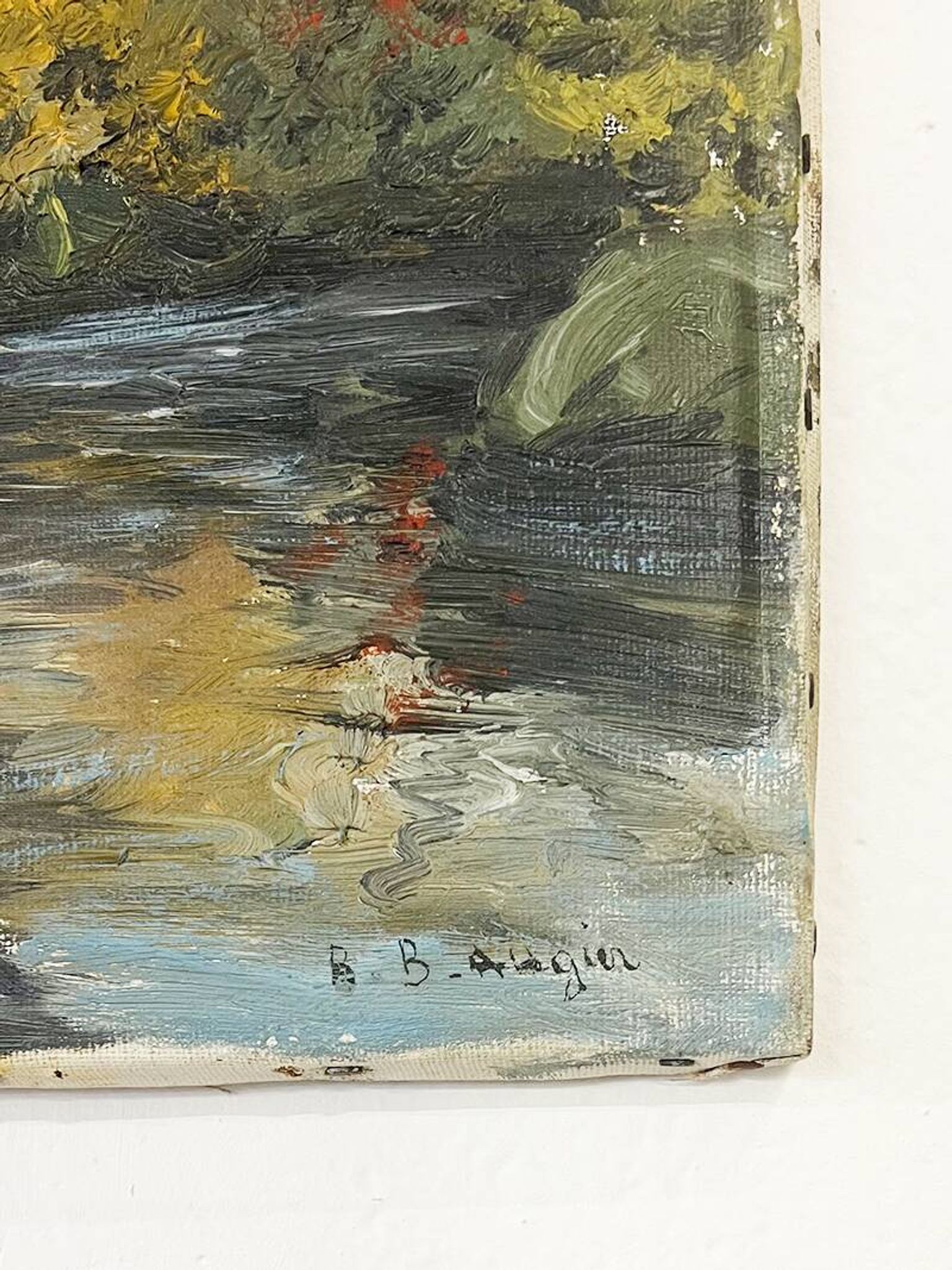 Tableau "Bord de rivière", huile sur toile