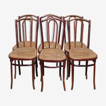 Series of 6 kohn bistro chairs curved wood and cannage