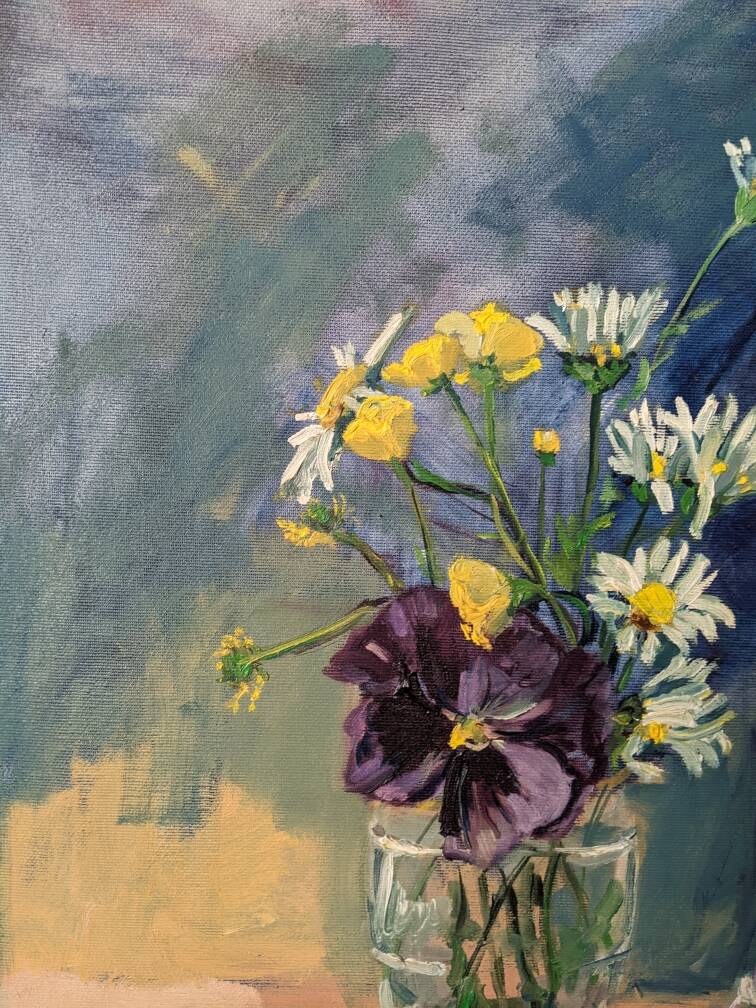 Acrylic on canvas contemporary painting bohemian countryside still life