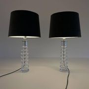 Pair of mid-century crystal lamps by Carl Fagerlund for Orrefors Sweden, 1970s.