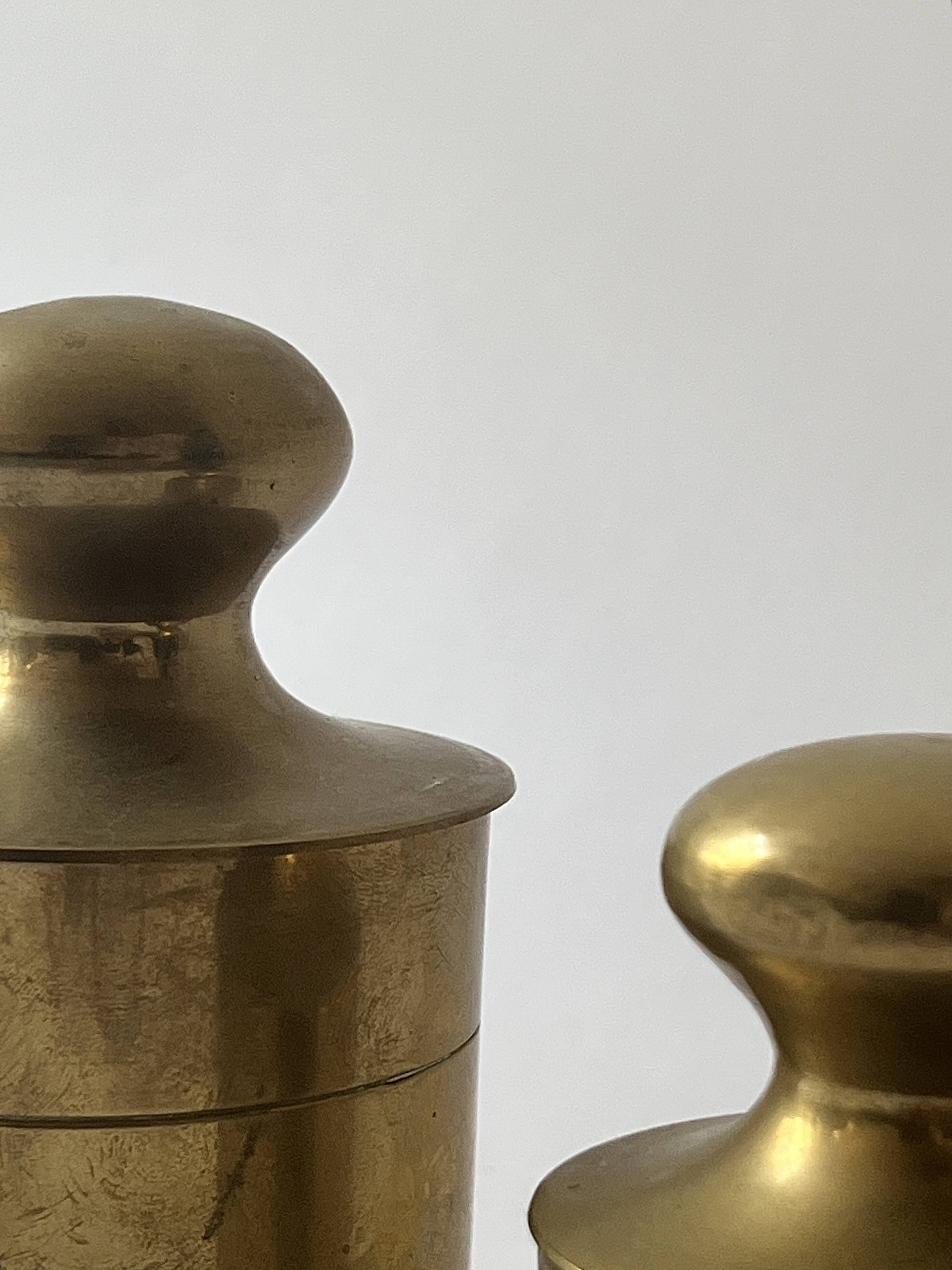 Set of 3 vintage boxes with genuine brass lids, 1950s.