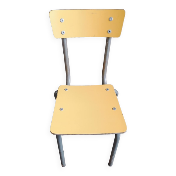 Petite chaise ecole 1950s tubee formica jaune