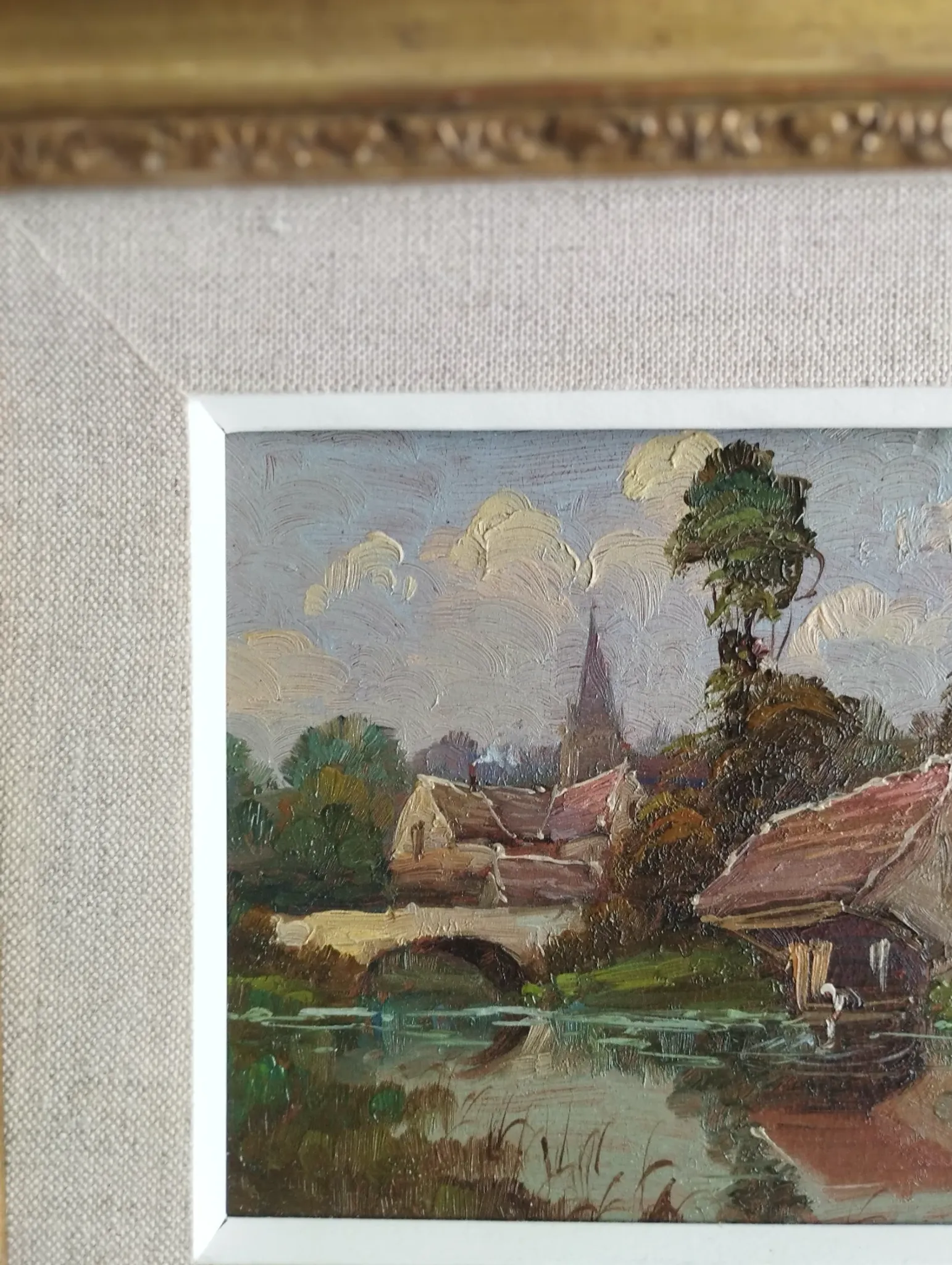 Washerwoman at the washhouse - Old oil painting signed Gilbert