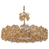 Gilt Brass and Crystal Glass Encrusted Chandeliers by Palwa, Germany, 1970s