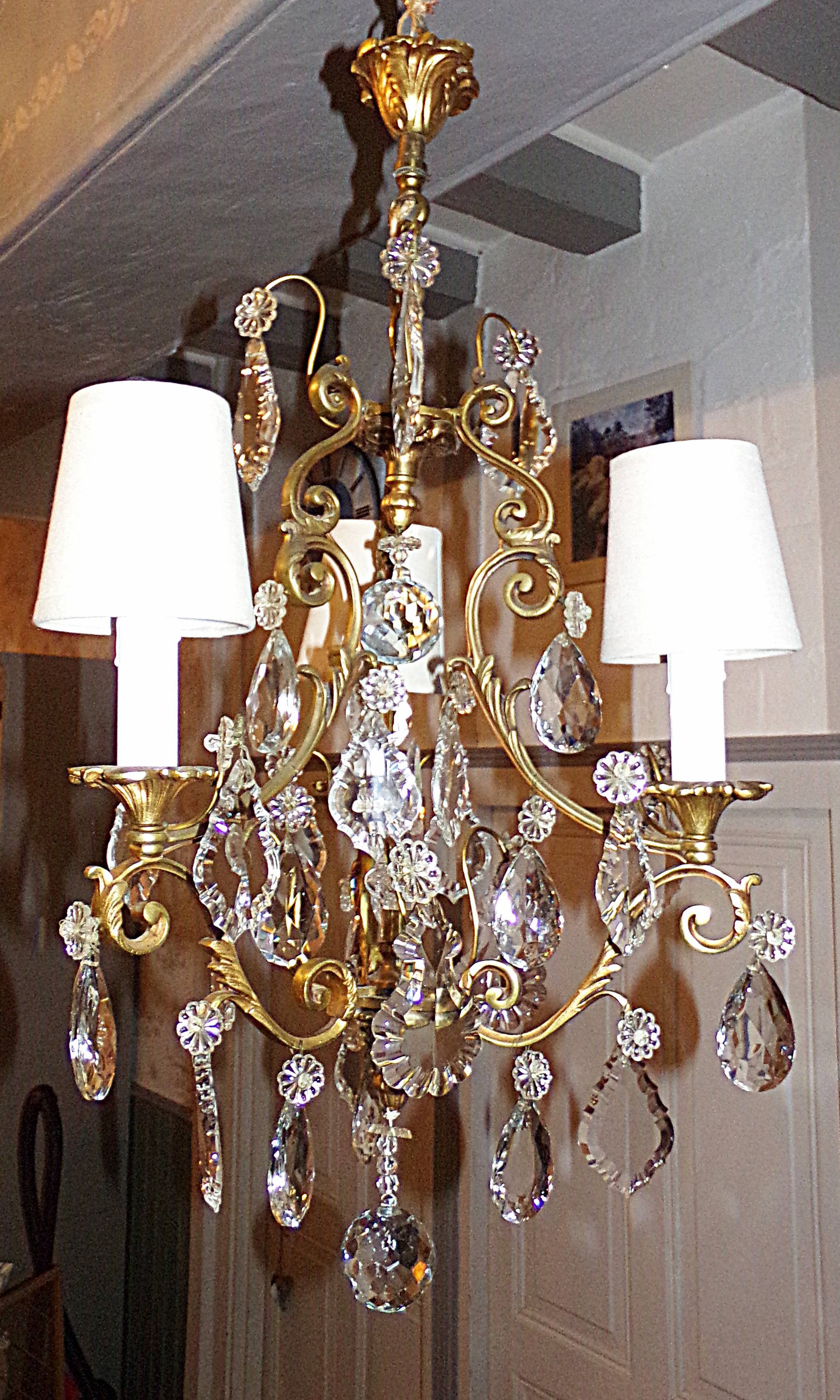 Antique Brass Chandelier with Antique Tassels and Lampshades