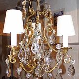 Antique Brass Chandelier with Antique Tassels and Lampshades