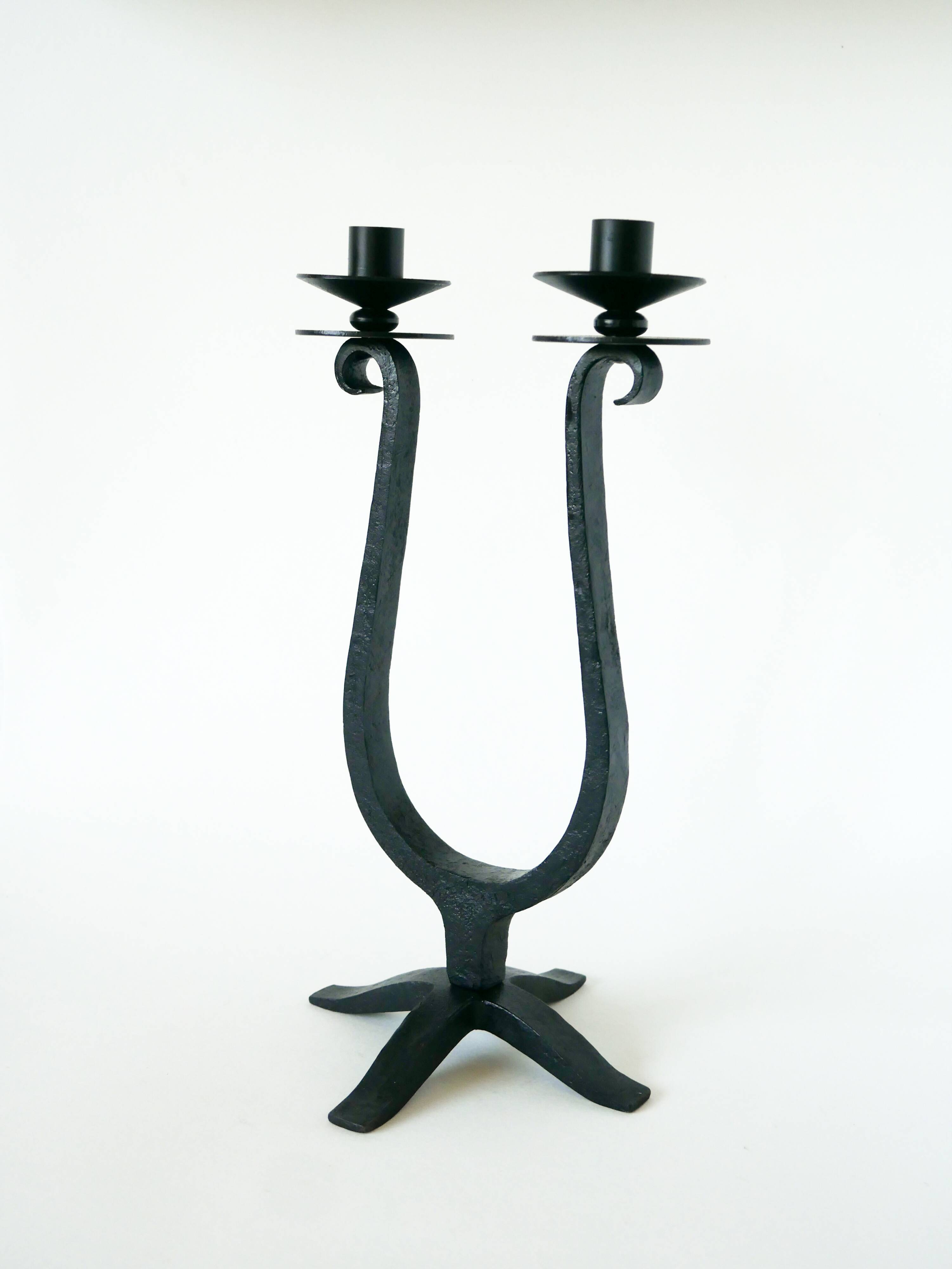 Large double wrought iron candle holder, Brutalist, 1970 - 39 X 21 cm