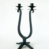 Large double wrought iron candle holder, Brutalist, 1970 - 39 X 21 cm