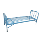 Blue iron bed.