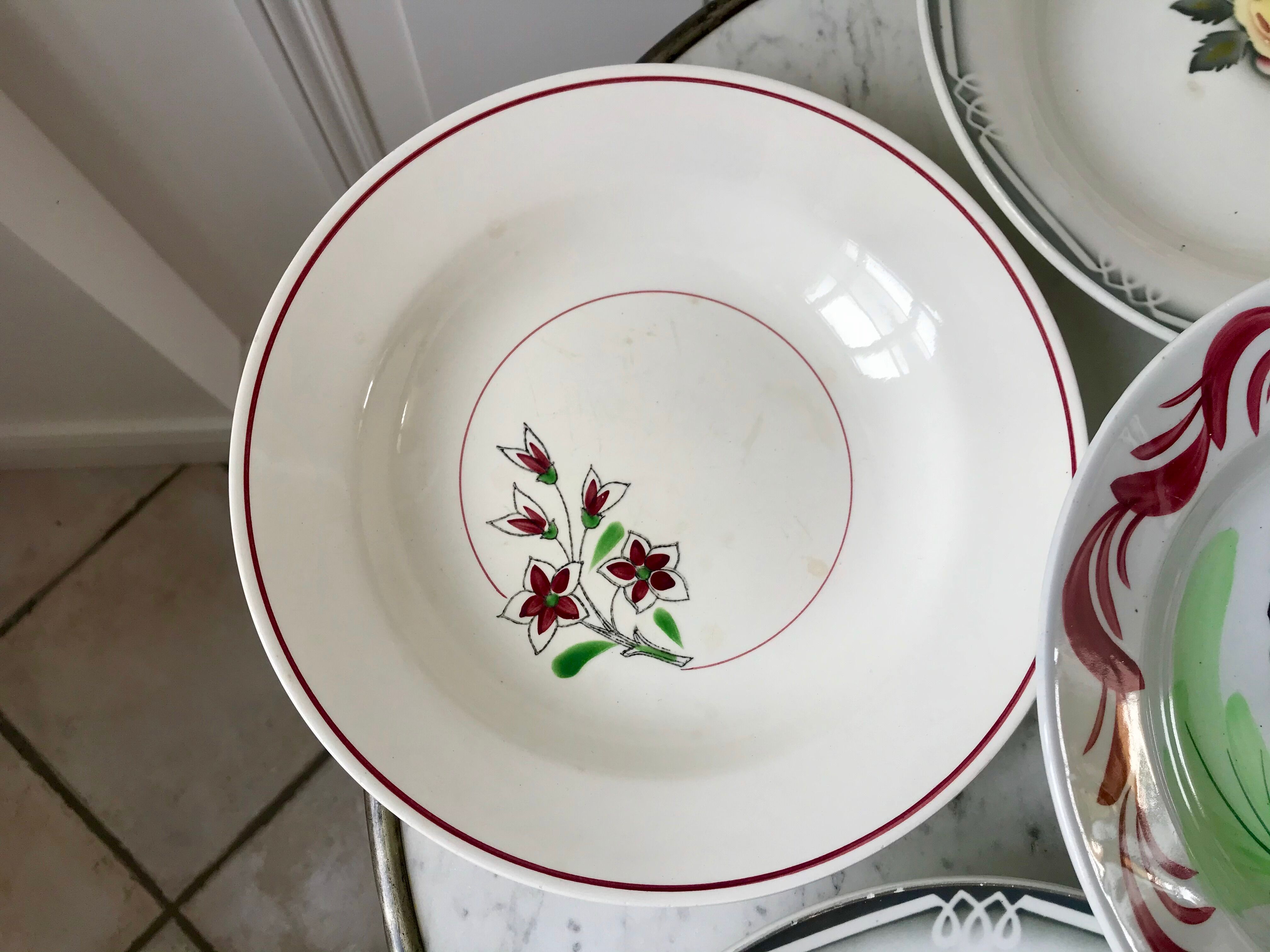 Set of 6 mismatched hollow plates Salins, Digoin Sarreguemines model "Agreste" and Moulin des