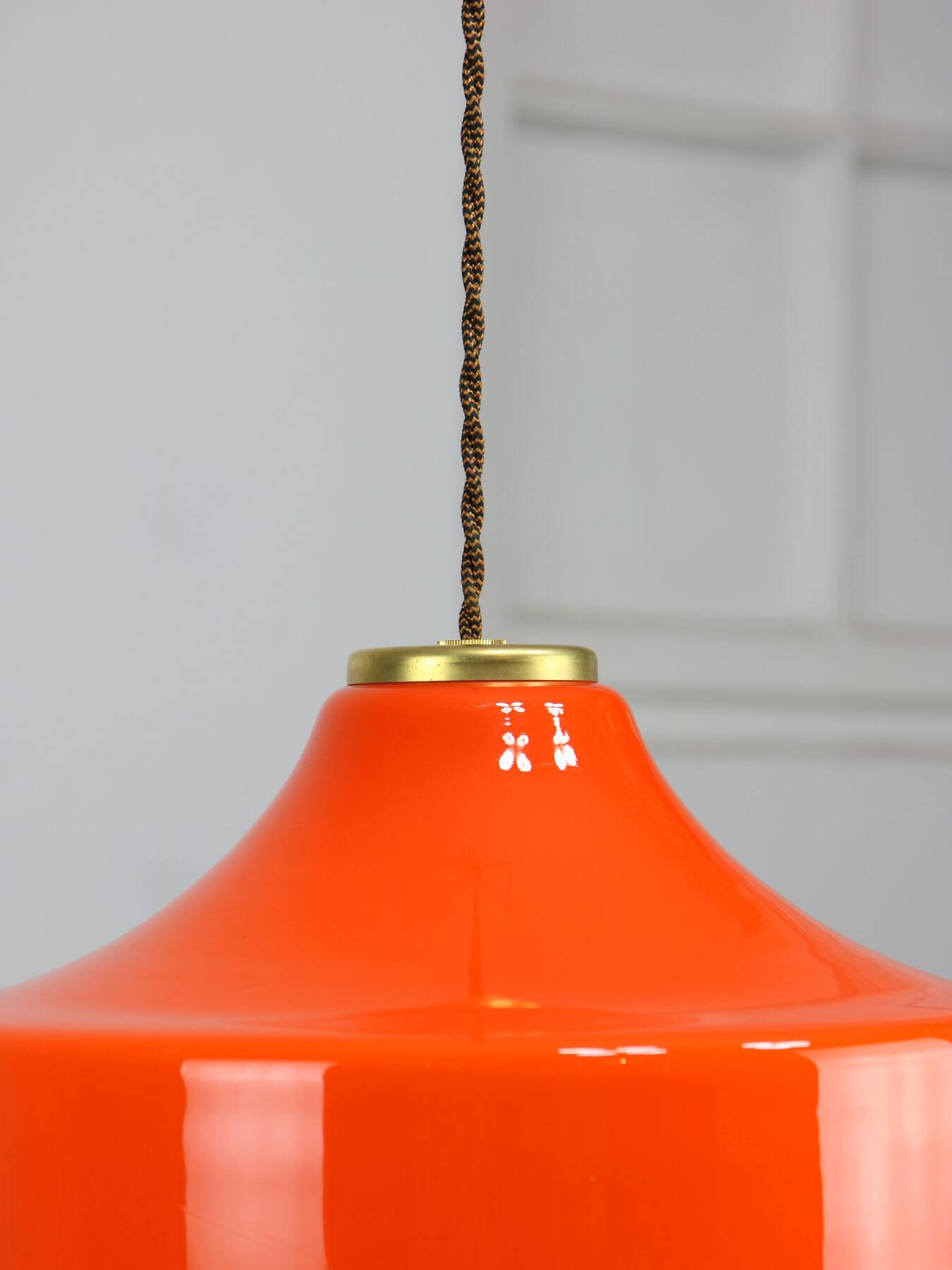 Mid-century italian orange glass & brass pendant lamp